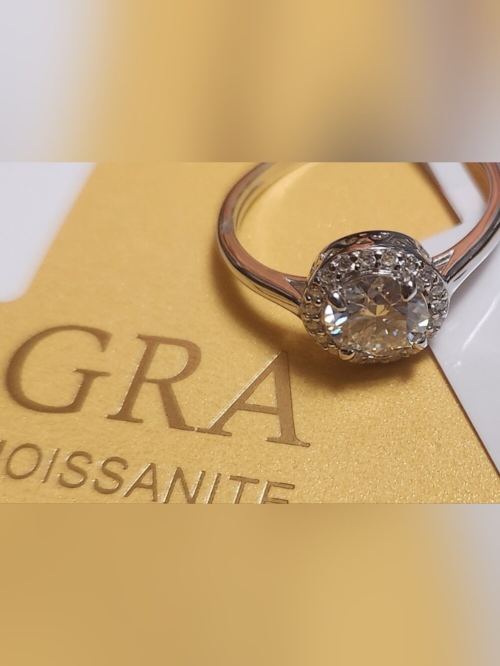 MOISSANITE STERLING SILVER PURE 925 RING, SIZE 8. 1.15 CT., 6.5MM,COLOR D,GRA